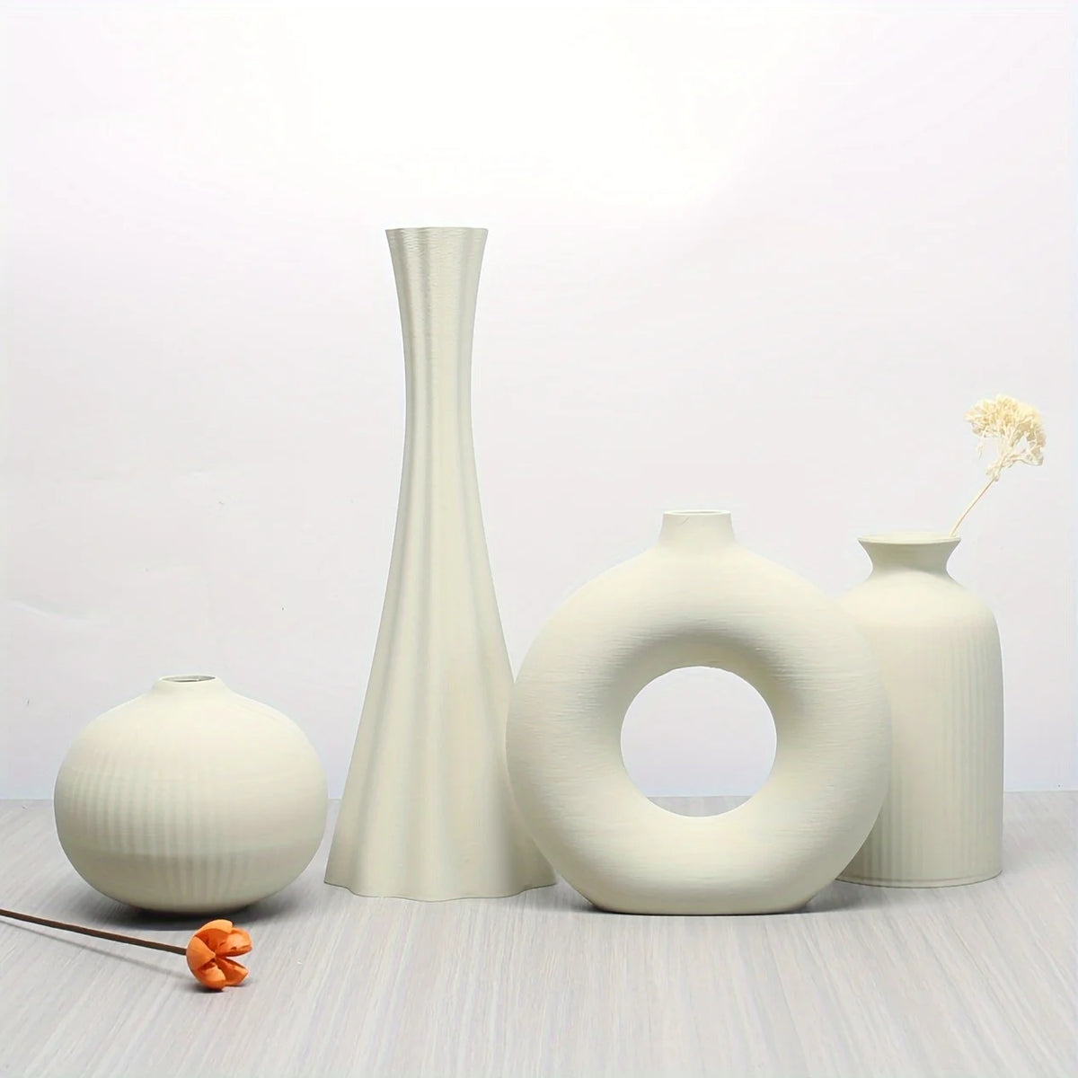 Matte Sculpted Vase Set of 4